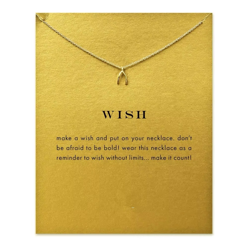 Wish Wishbone Pendant Charm Gold Adjustable Necklace